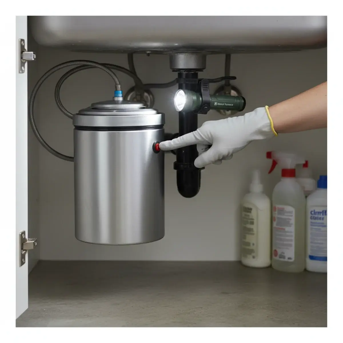 Stainless steel kitchen sink with a garbage disposal drain