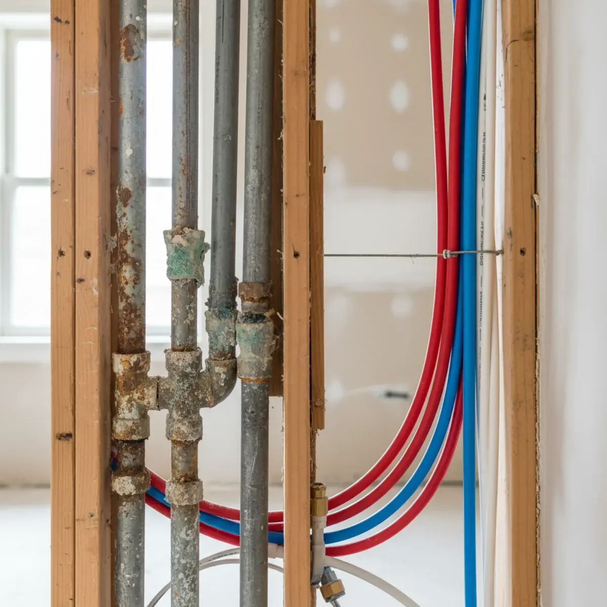 New copper and PEX water lines installed during a home repipe