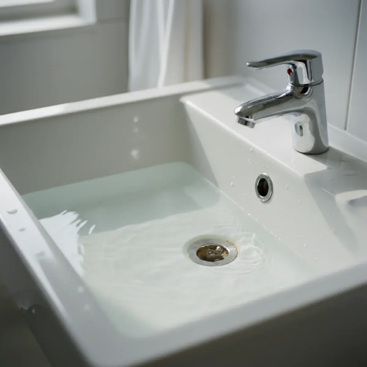Water pooling in a kitchen sink that drains slowly